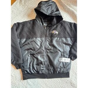 GIII 4Her Baltimore Ravens Women Black Mixed Media Zip Hooded Jacket Medium